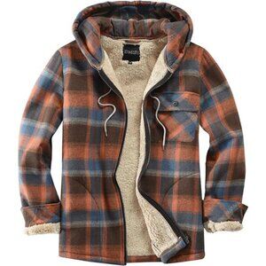 Men's Full Zip Fleece Flannel Jackets Shirt Plaid Cotton Hoodies Soft Warm Coat